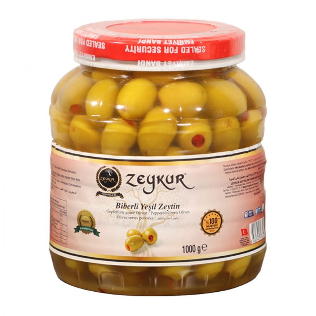 Zeykur Biberli Yeşil Zeytin (1 kg)